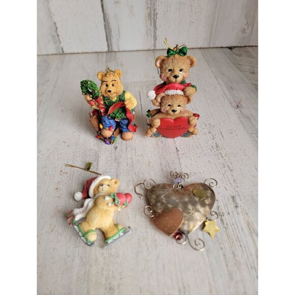 Vintage bear rustic style variety heart ornament Xmas set - Picture 1 of 7